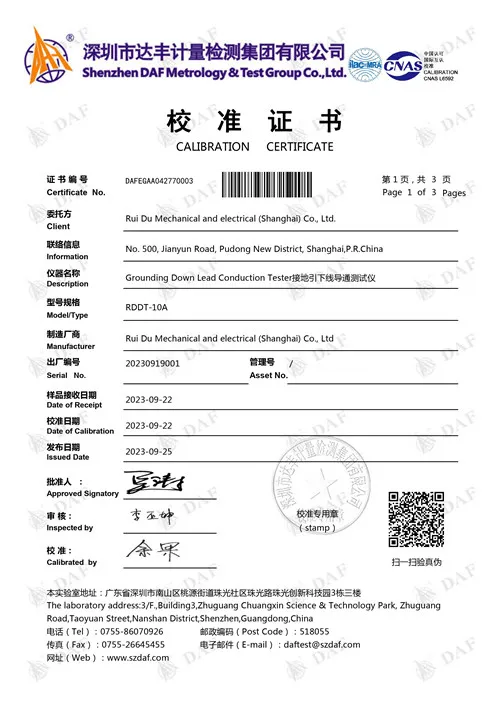 Calibration Certification Of Grounding Continuity Tester Calibration Certification Of Grounding Continuity Tester